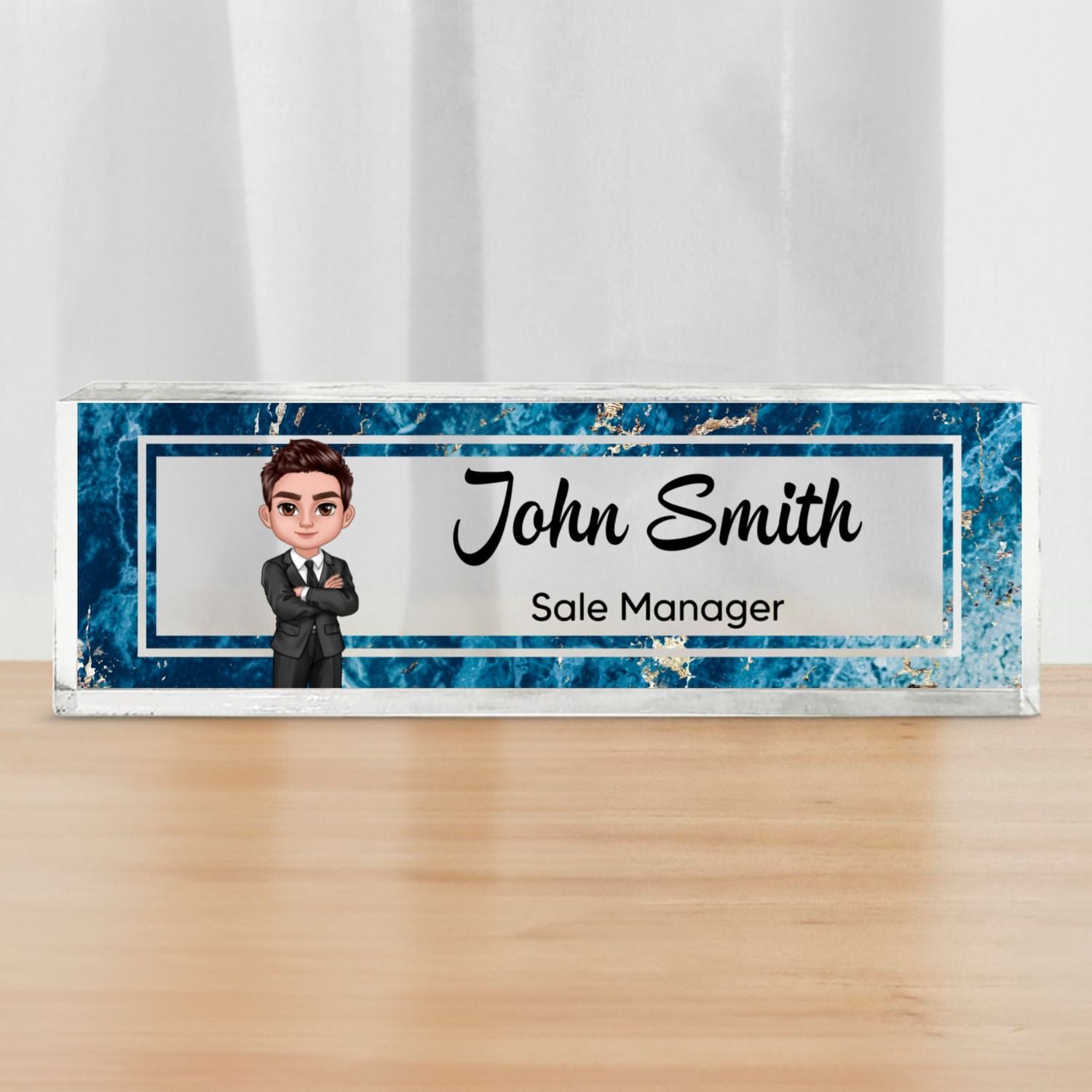 Marble Design Personalized Acrylic Desk Name Plate, Office Desk Decor, Gift For Boss, PhD, Teacher, Colleagues, Coworkers