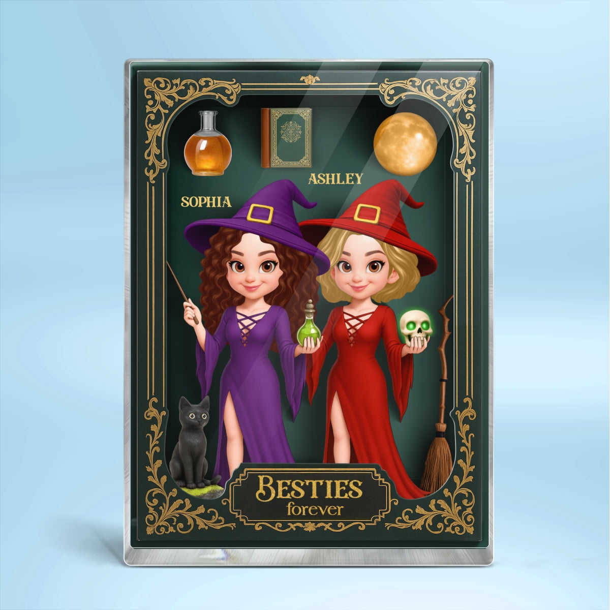 Besties Sisters 3D Effect Witch Action Figure Gothic Style Personalized Acrylic Block
