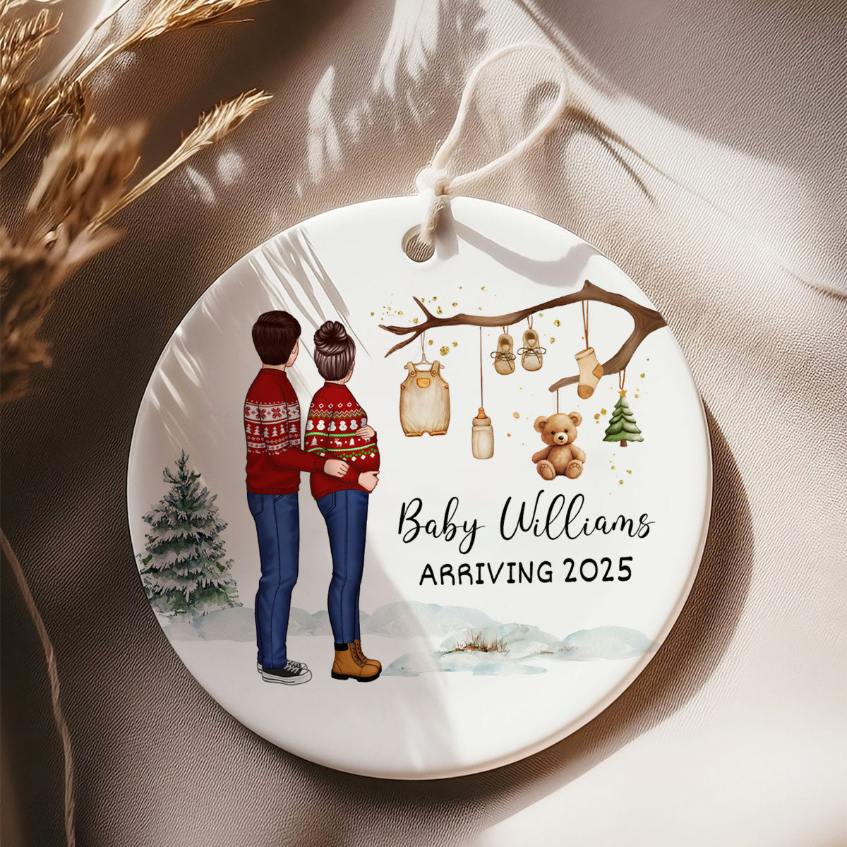 Birth Announcement Ornament, Personalized Baby Arriving Ornament, Expecting Parents Ornament