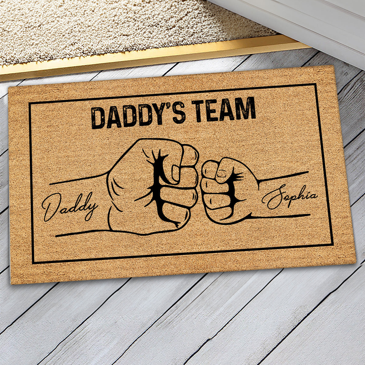 Daddy's Team Fist Bump Personalized Doormat