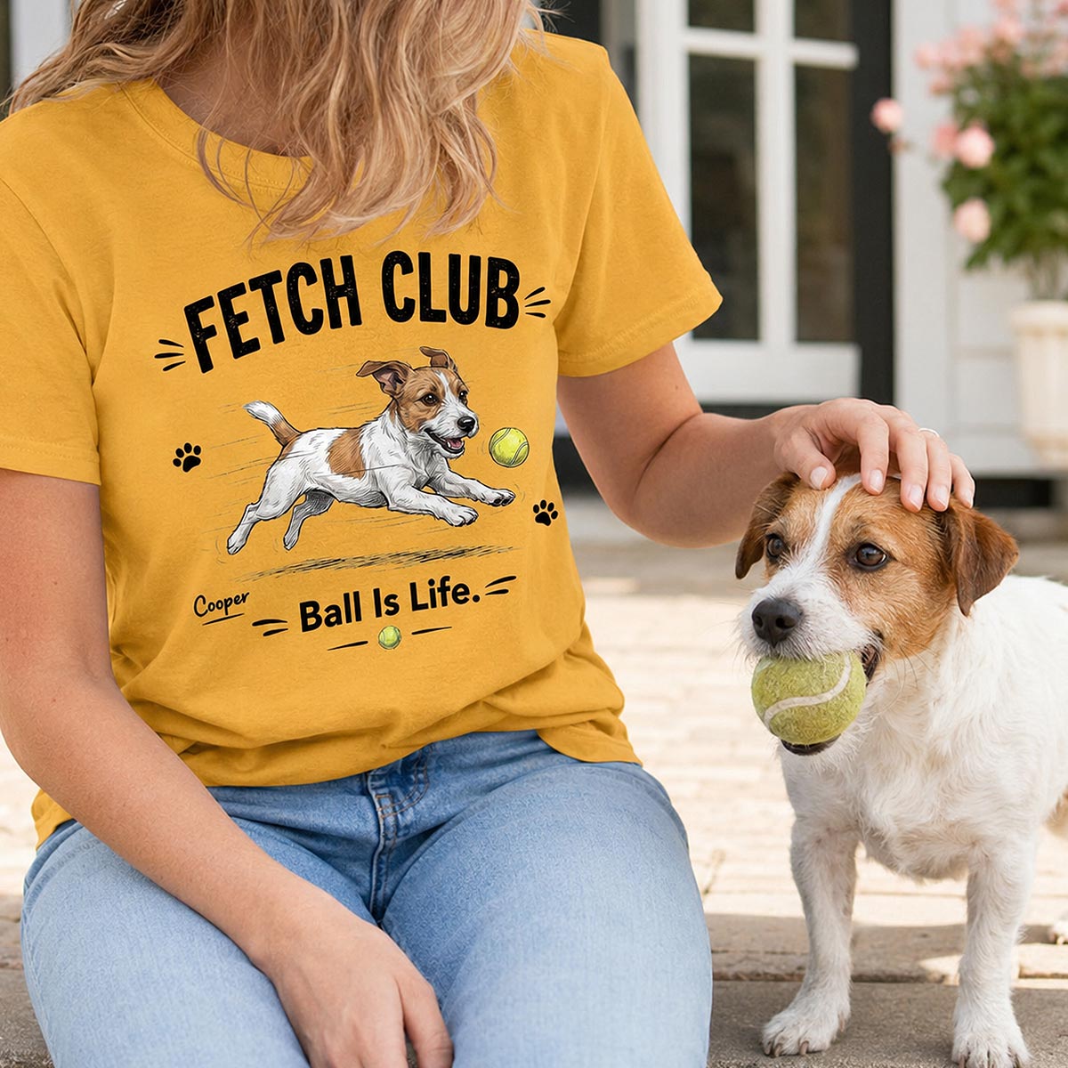 Ball Is Life Funny Dog Art Chasing Tennis Ball From Your Dog Photo - Personalized Shirt - Funny Gift For Dog Lover