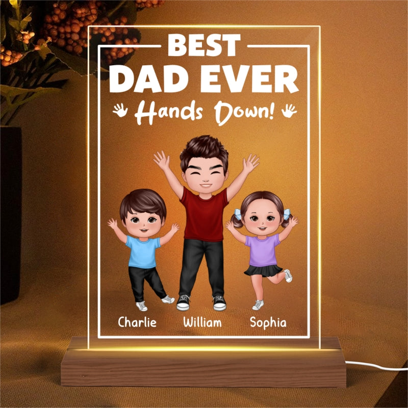 Best Dad Ever Hands Down Personalized Rectangle Acrylic LED Night Light
