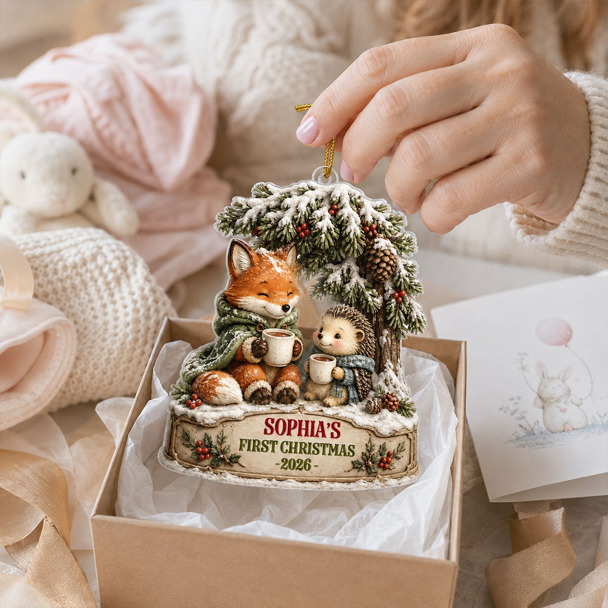 Winter Woodland Baby's First Christmas - Personalized Acrylic Ornament - Christmas Gift for New Mom, New Dad, Newborn
