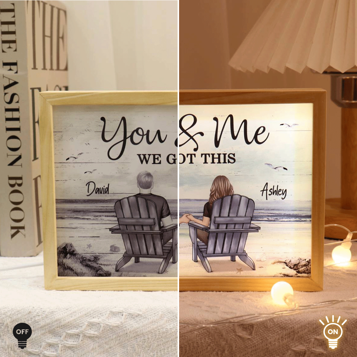 [EXCLUSIVE LIMITED EDITION] Couple Sitting At Beach Retro Personalized Luminous Frame Light Box, Anniversary Gift For Couple
