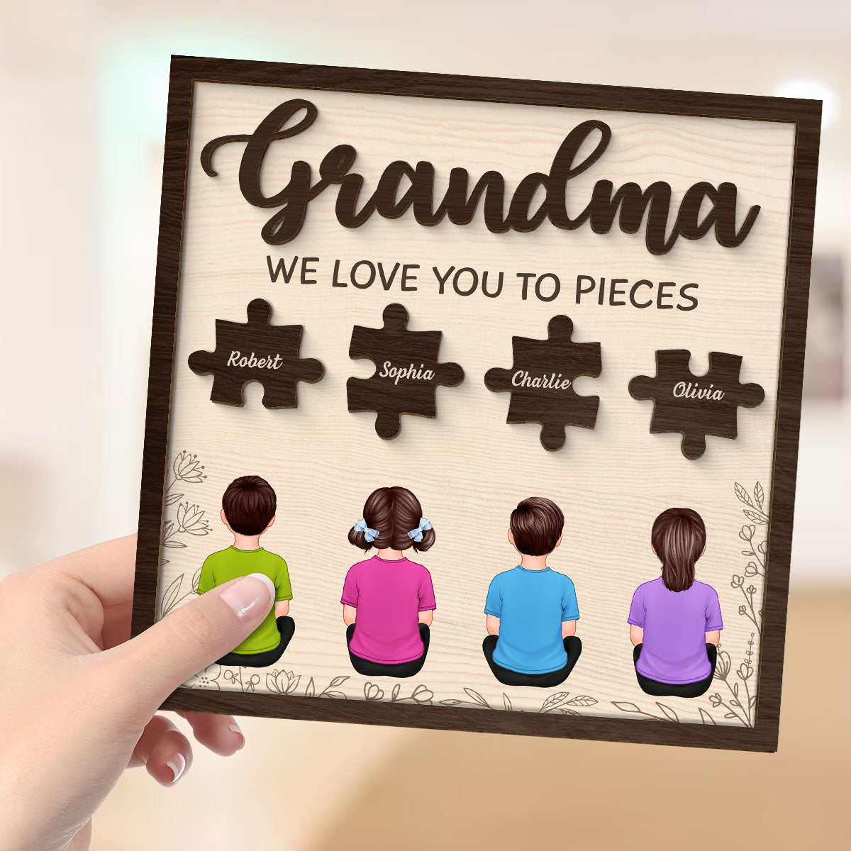 Grandma We Love You To Pieces Personalized 2-Layer Wooden Plaque
