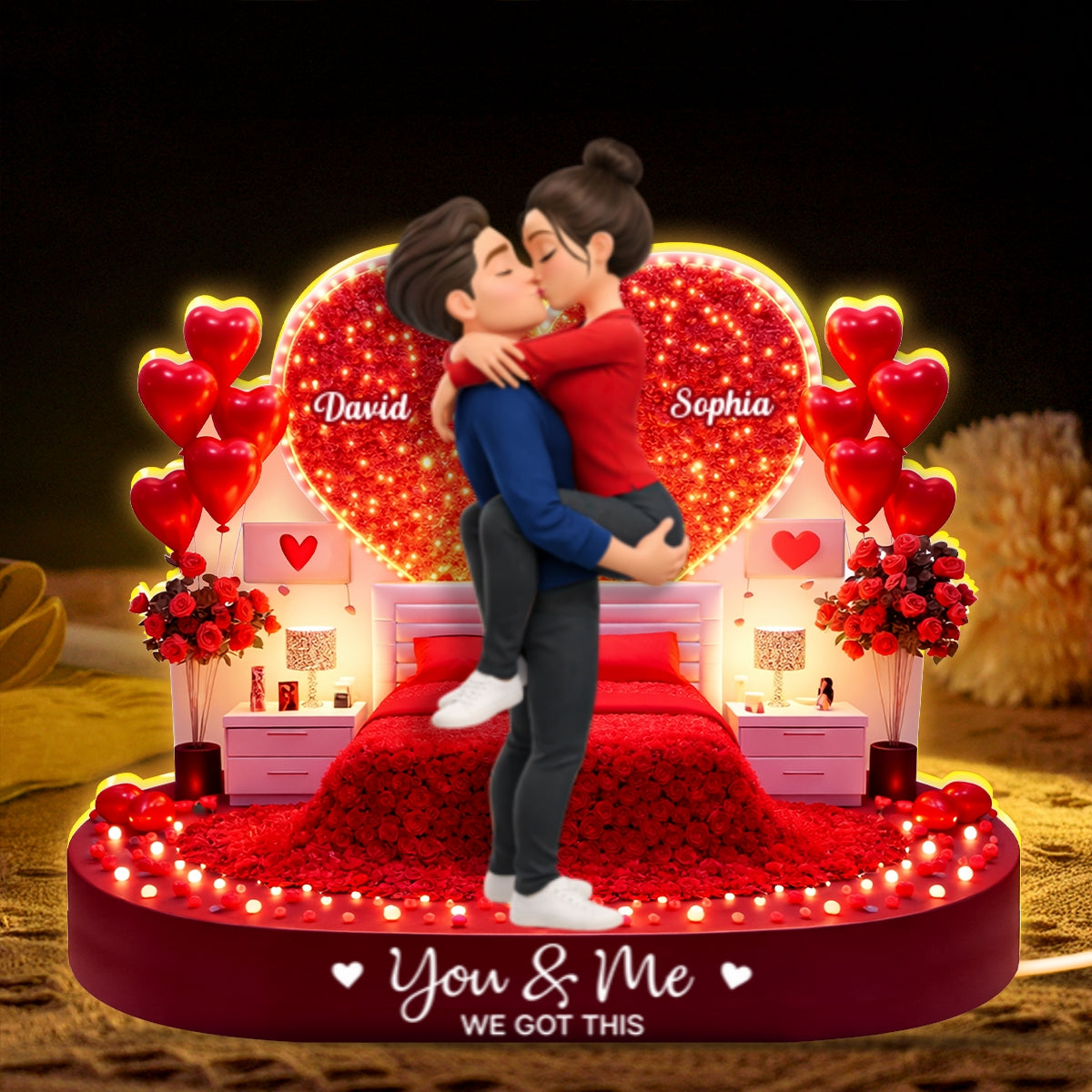 Romantic Room Couple Kissing - Personalized Light Box - Heartfelt Gift for Her, for Him