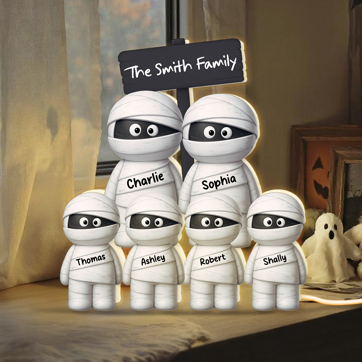 Halloween Cute Funny Mummy Family Personalized LED Light Box, Halloween Home Decoration