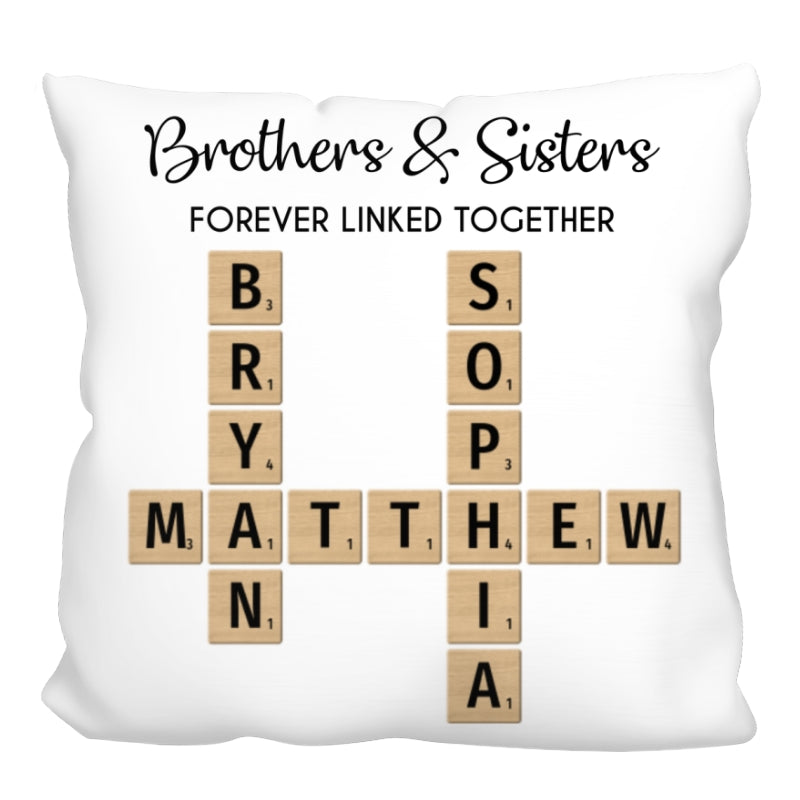 Brothers & Sisters Forever Linked Together Crossword Puzzle Art Personalized Pillow, Gift For Brothers, Sisters, Siblings, Family
