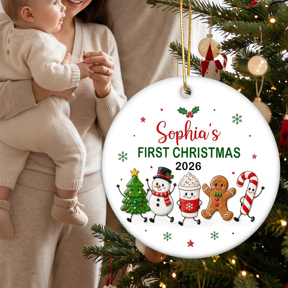 Cute Christmas Characters Baby’s First Christmas - Personalized Ceramic Ornament