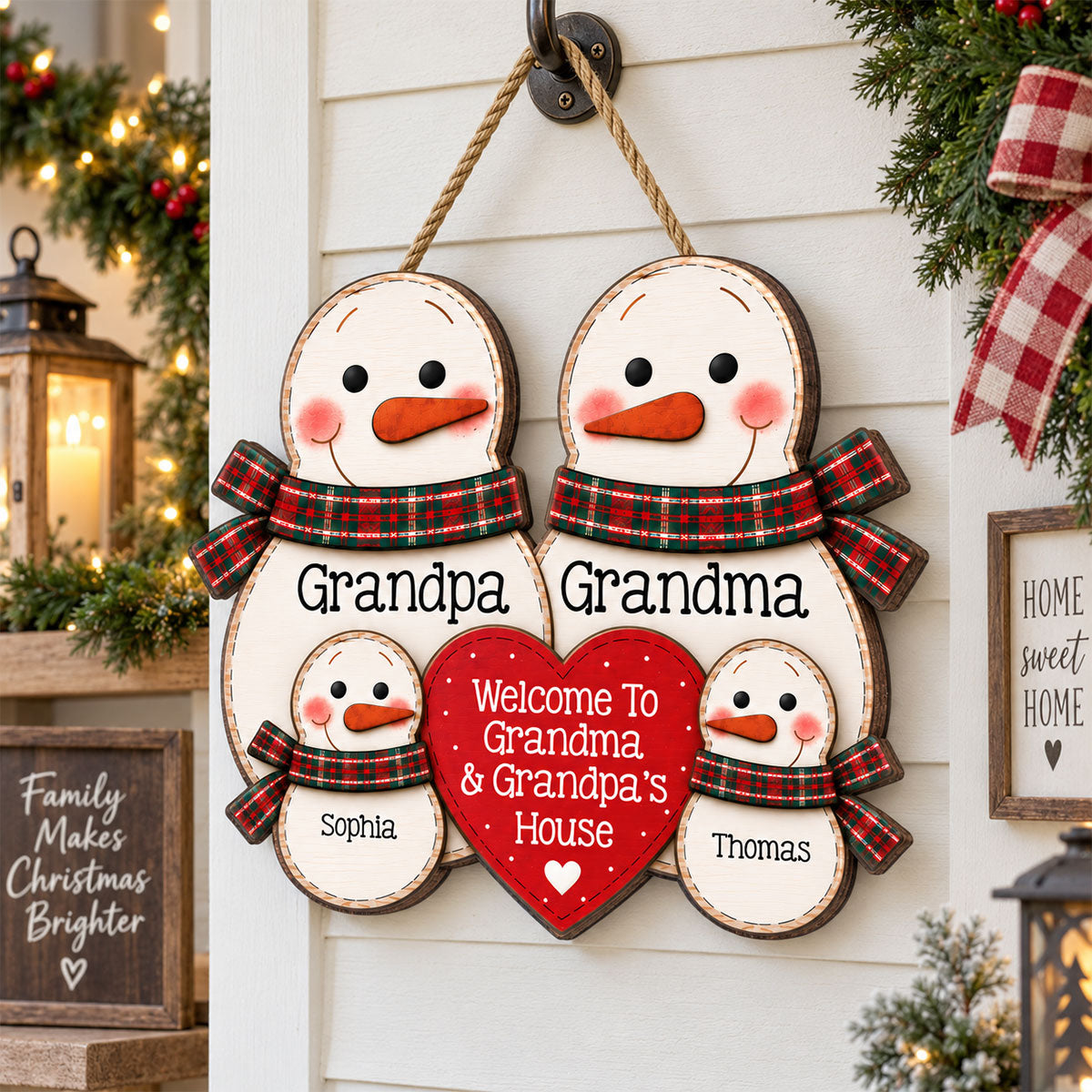 Welcome To Grandma & Grandpa’s House Cute Snowman 2D Flat - Personalized Wood Sign - Christmas Gift For Grandparents