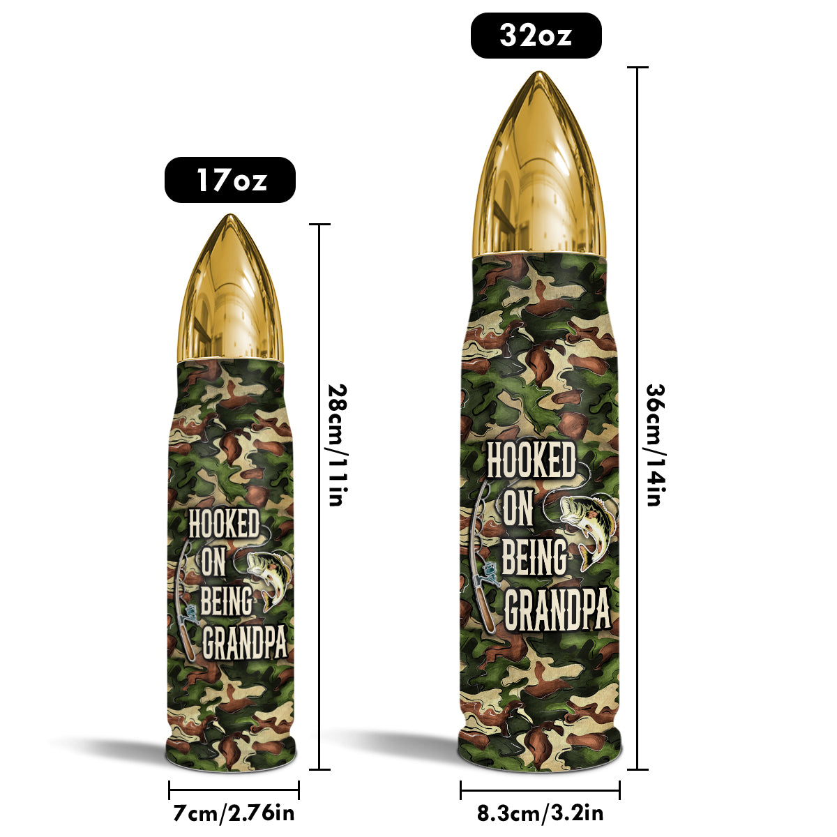 Hook On Being Grandpa Fishing Camouflage Personalized Bullet Tumbler