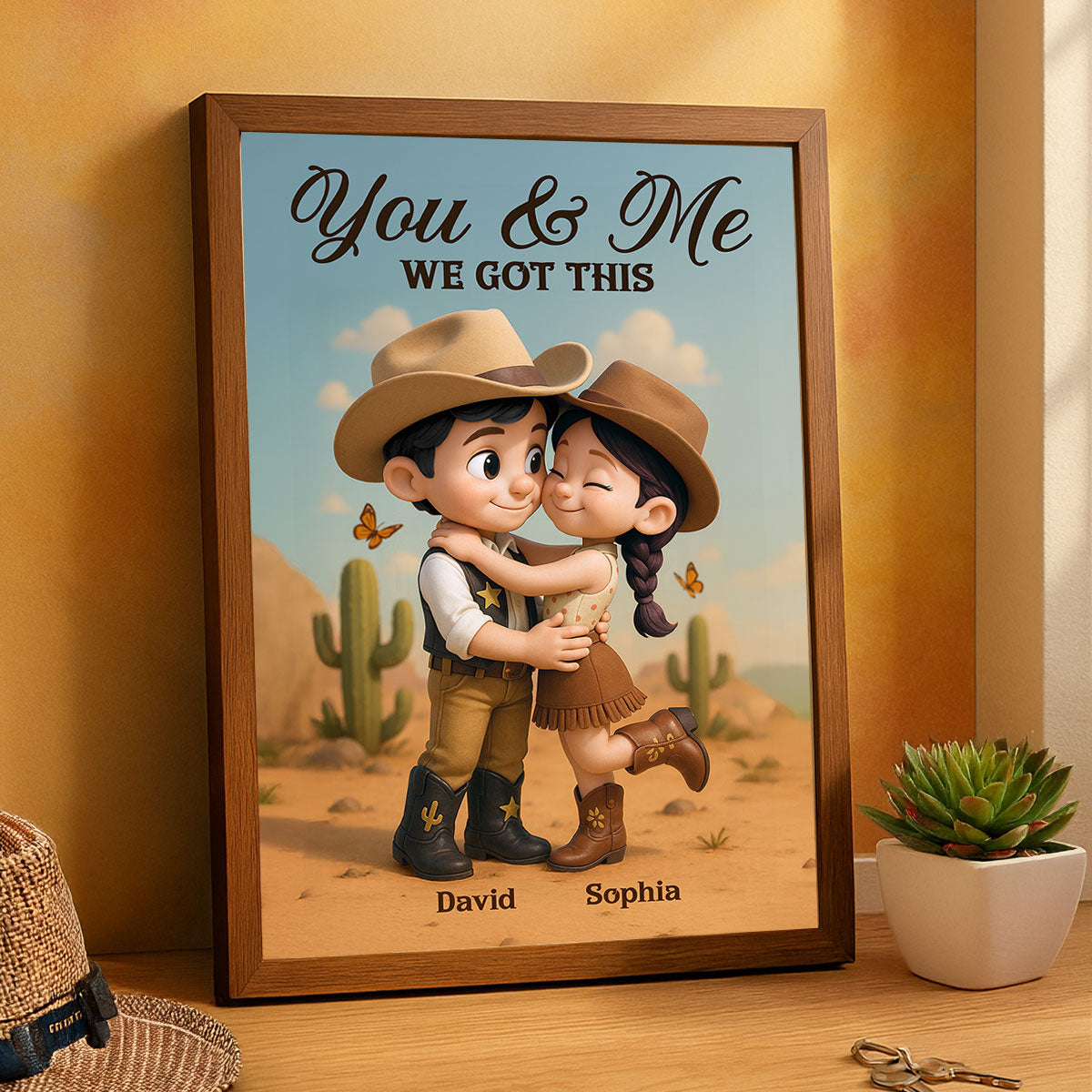 Cartoon Style Countryside Couple Cowboy Cowgirl Home Decor Personalized Vertical Poster