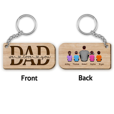 Tool-rific Dad Back View Sitting Man Kids Dog Cat Personalized Wooden Keychain