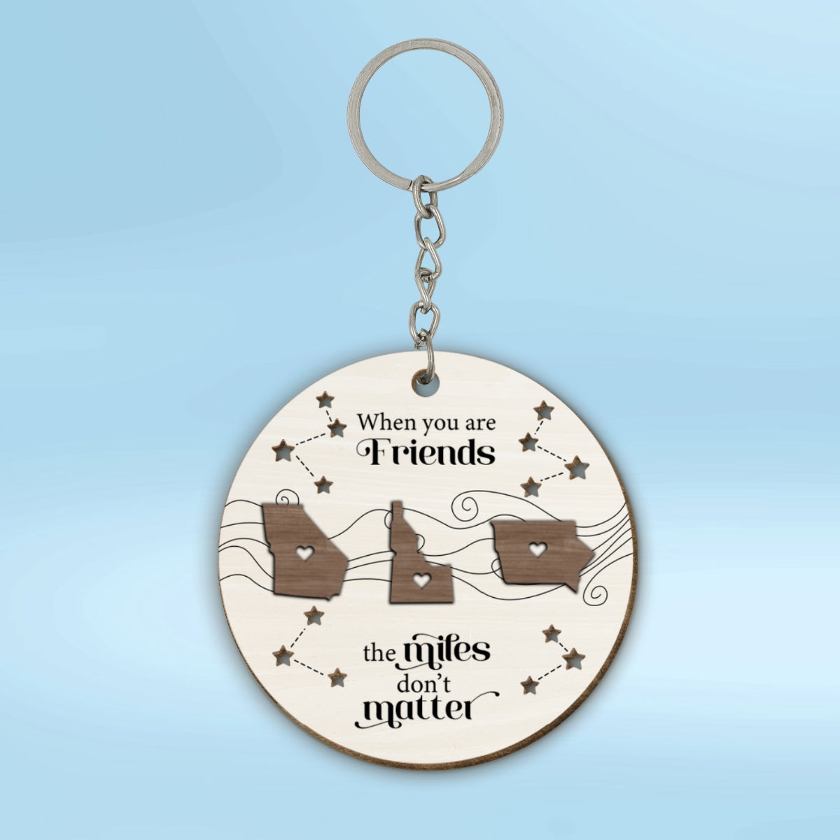 Long Distance Family Friends Siblings Sisters Besties Personalized Wooden Keychain, Togetherness Christmas Gift