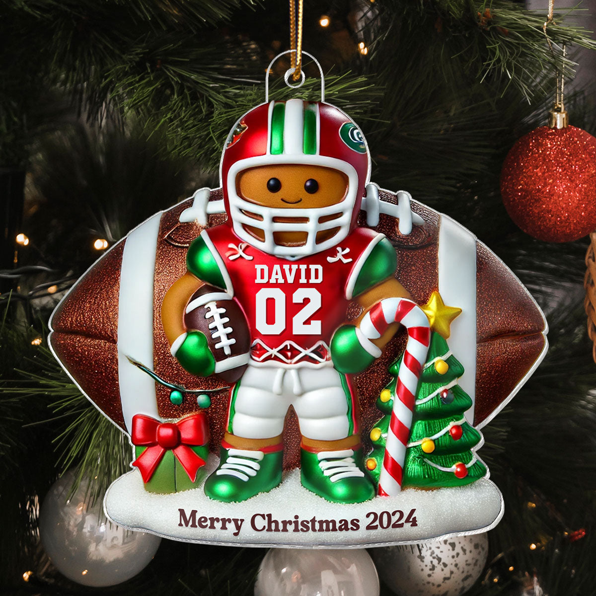 Football Gingerbread Figure Christmas Gift For Football Player Personalized Acrylic Ornament