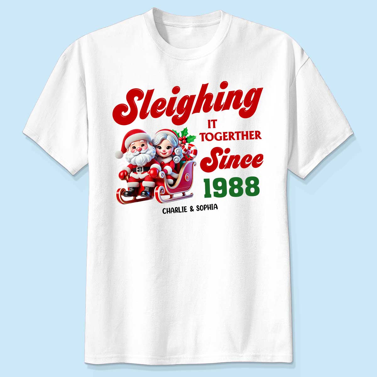 Personalized Couples Christmas T-shirt, Custom Holiday Tee, Couple Matching, His and Hers Couple Shirts, Santa and Mrs. Claus Together Since