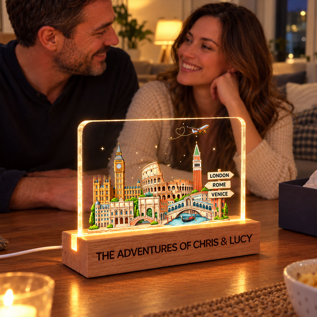 Travel Destinations The Places You've Been Landmarks - Personalized Acrylic Block LED Night Light - Traveling Destination Keepsake, Christmas Gift For Traveling Lovers