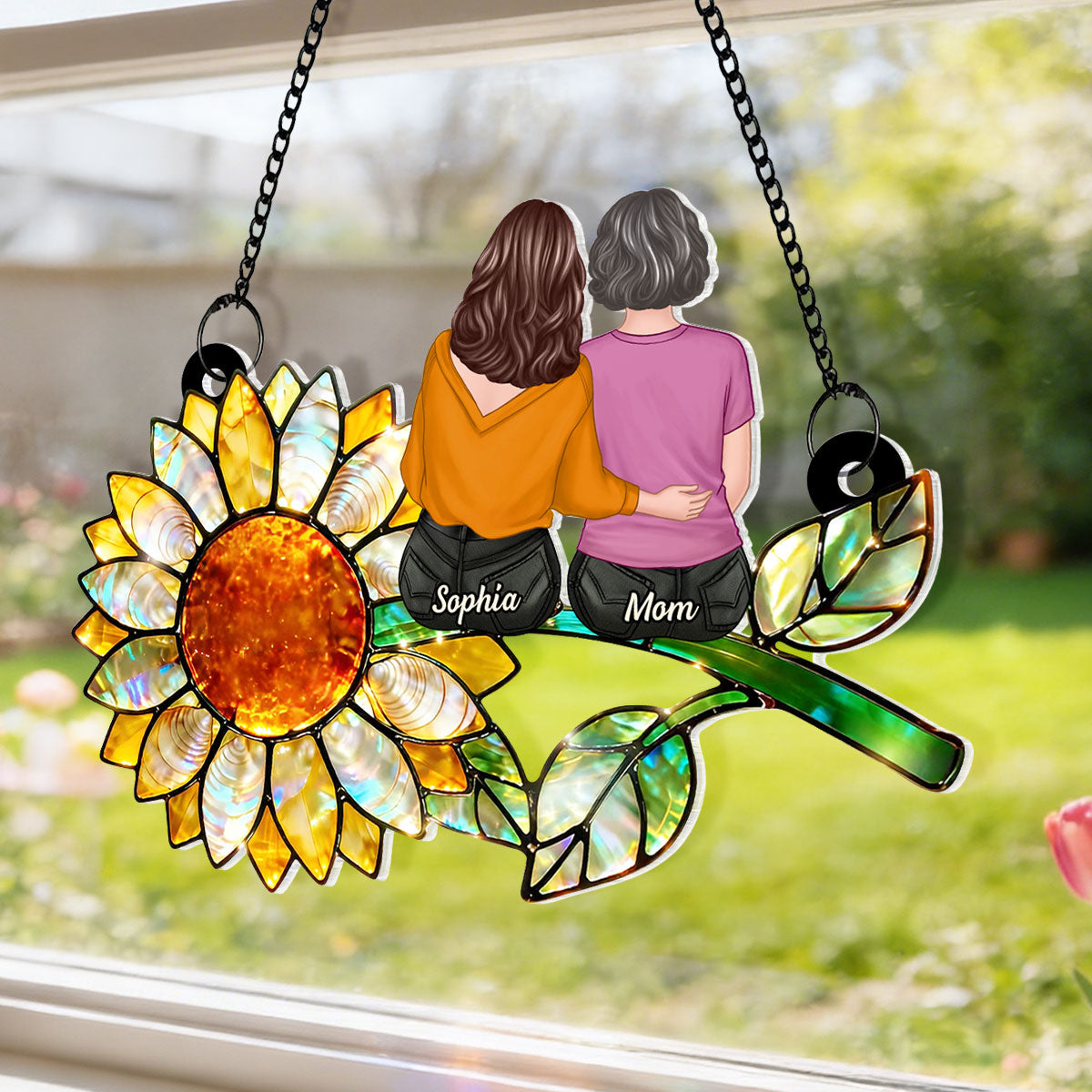 Mother Daughter Sunflower - Personalized Acrylic Window Hanging - Mother's Day Gift for Mom