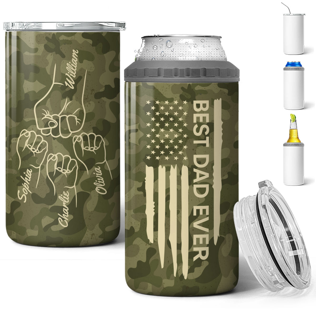 Best Dad Papa Grandpa Ever Fist Bump Outline Nation Flag Gift For Husband Father Figures - Personalized 4-in-1 Can Cooler - Gift For Husband Dad Grandpa