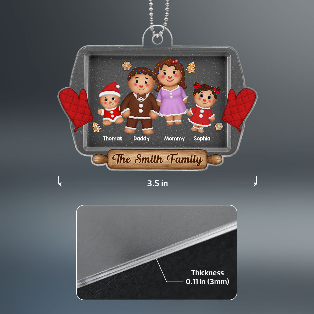 Gingerbread Cookie Family On Baking Tray Christmas Gift Personalized Acrylic Ornament