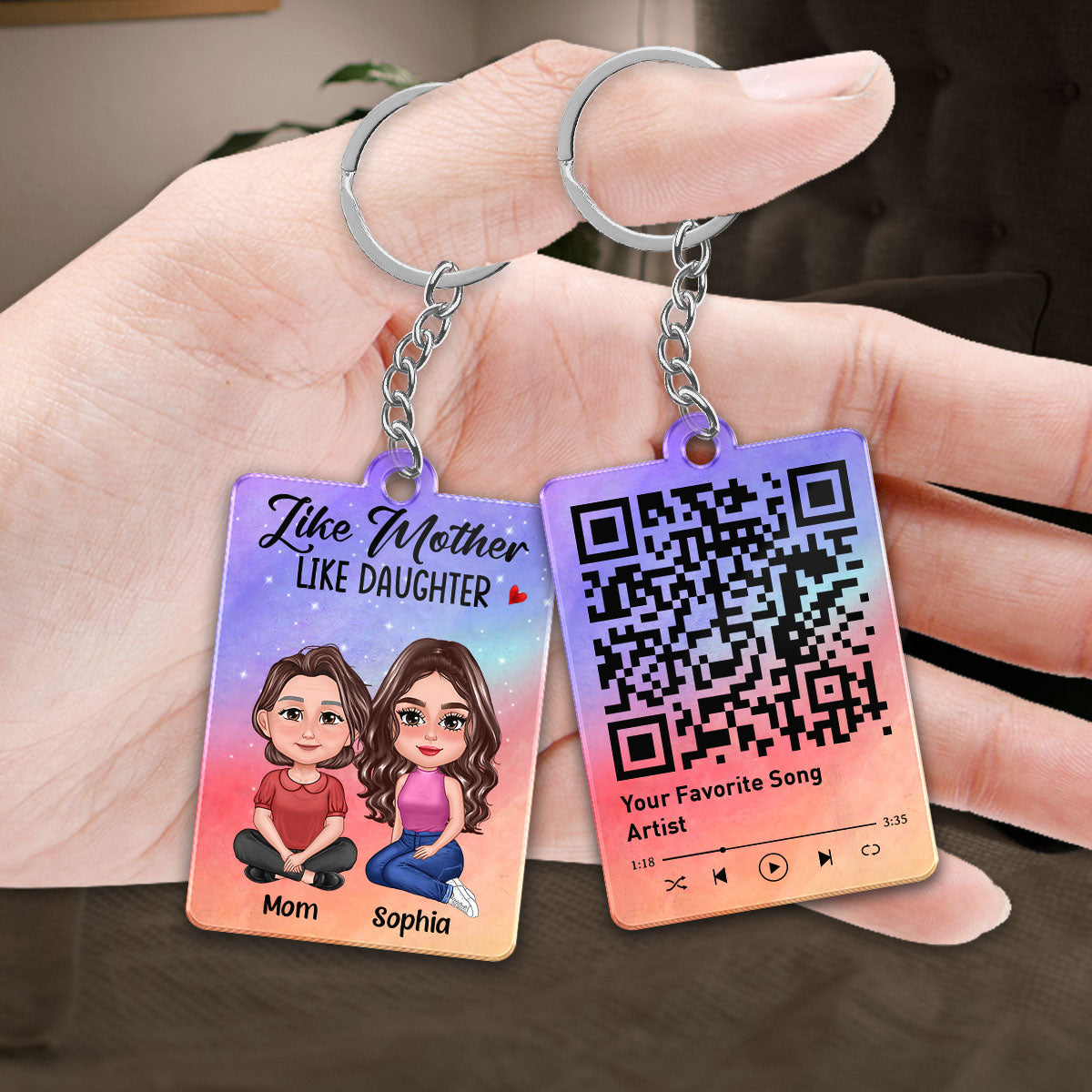Galaxy Pretty Doll Mother Daughter Favorite Song Scannable QR Code Personalized Acrylic Keychain