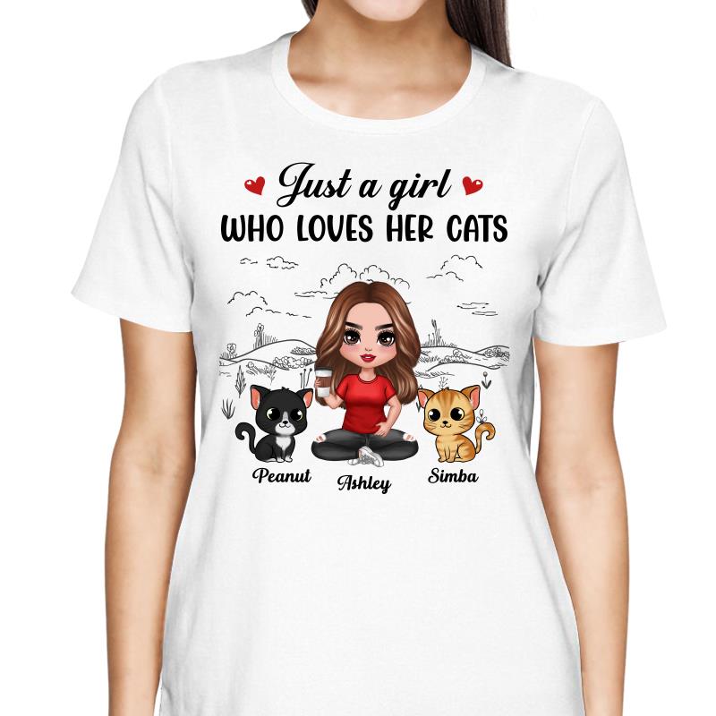 A Girl Loves Her Cats Sketch Background Personalized Shirt