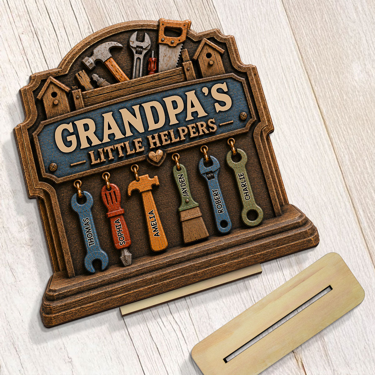 Grandpa's Little Helpers - Personalized 2-Layered Wooden Plaque - Father's Day Gift For Dad, Husband, Grandpa