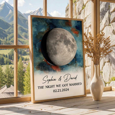 Gradient Galaxy Eternal Love Couple Custom Moon Phase Anniversary Date - Personalized Poster - Heartfelt Anniversary Gift, Valentine Gift, Wedding Gift For Couple