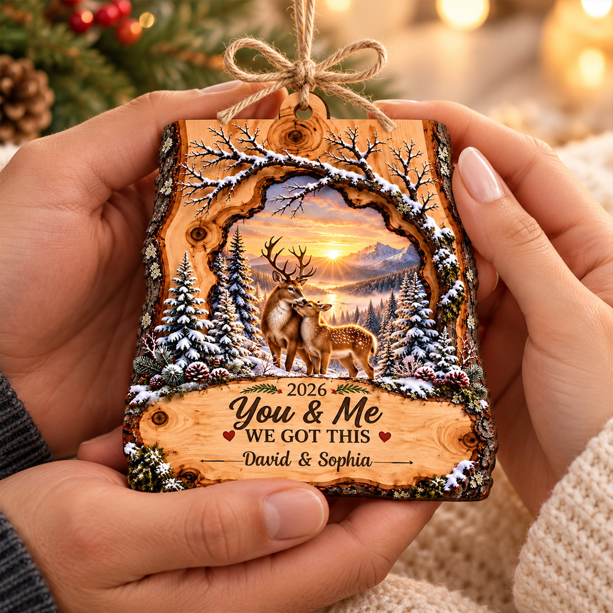 Deer Couple We Got This - Personalized Wooden Ornament - Heartfelt Christmas Gift for Her, for Him