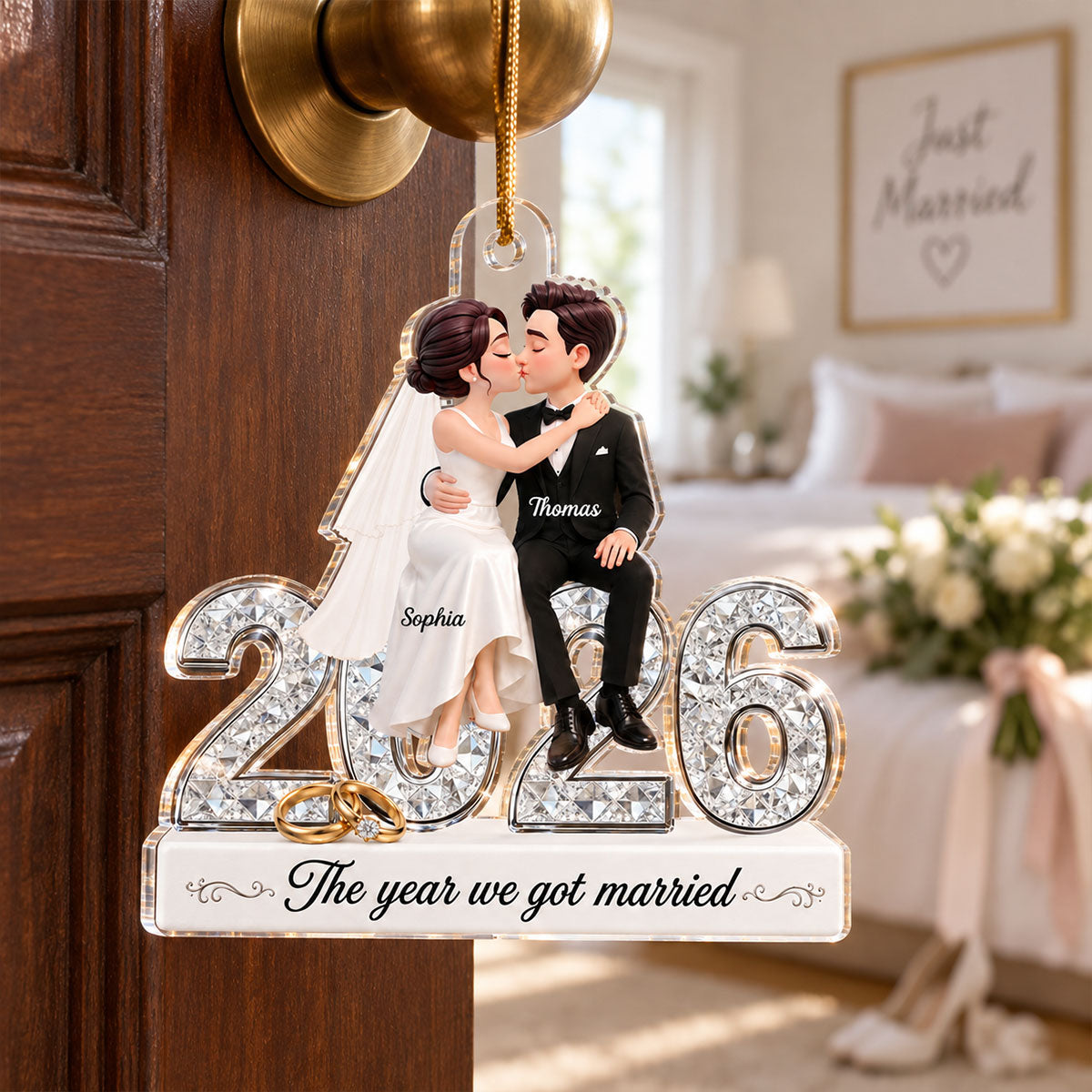 The Year We Got Married Sparkle 2D Flat - Personalized Acrylic Ornament - Christmas Keepsake