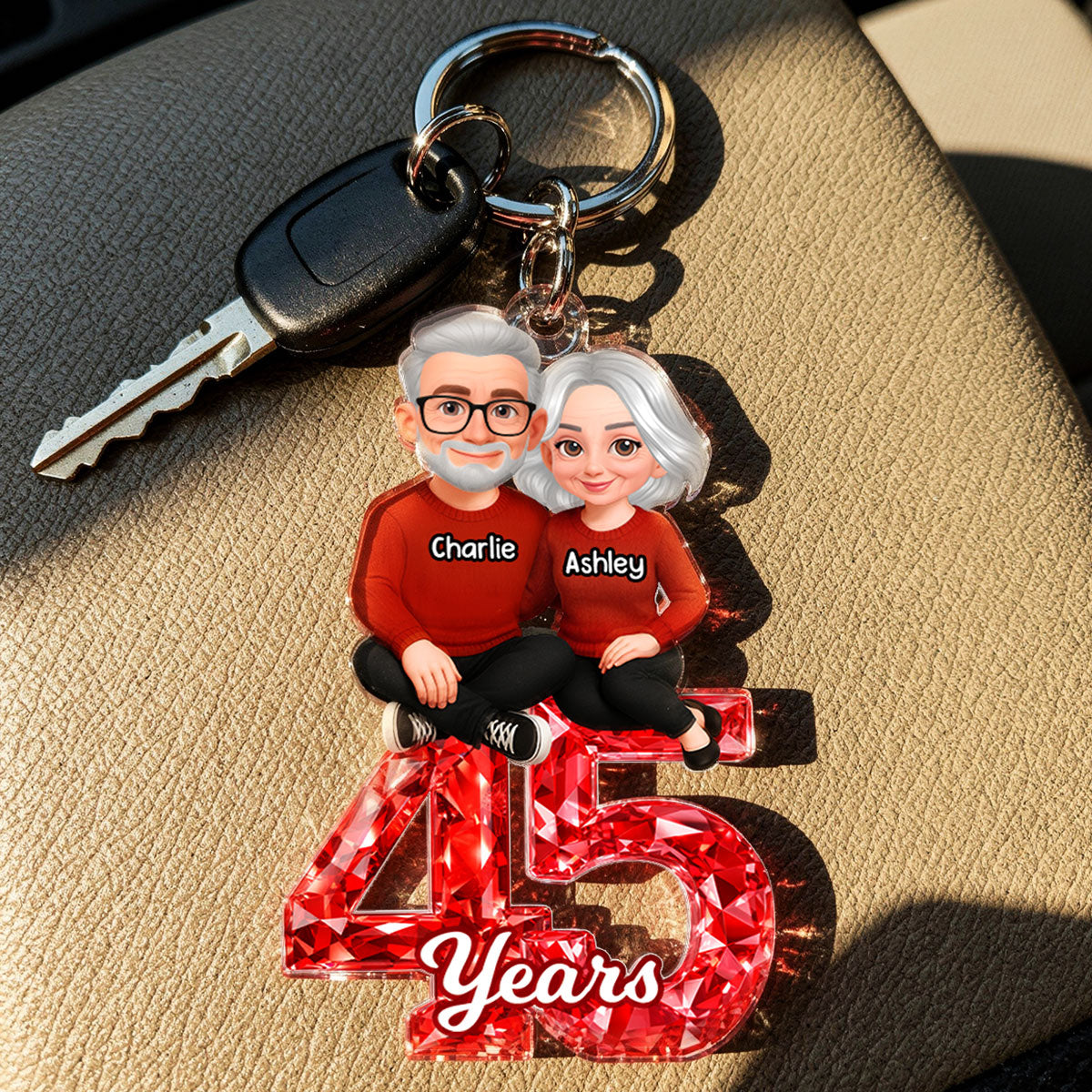 Couple Sitting Anniversary Date 3D Crystal Effect - Personalized Acrylic Keychain - Sentimental Gift for Her, Gift for Him