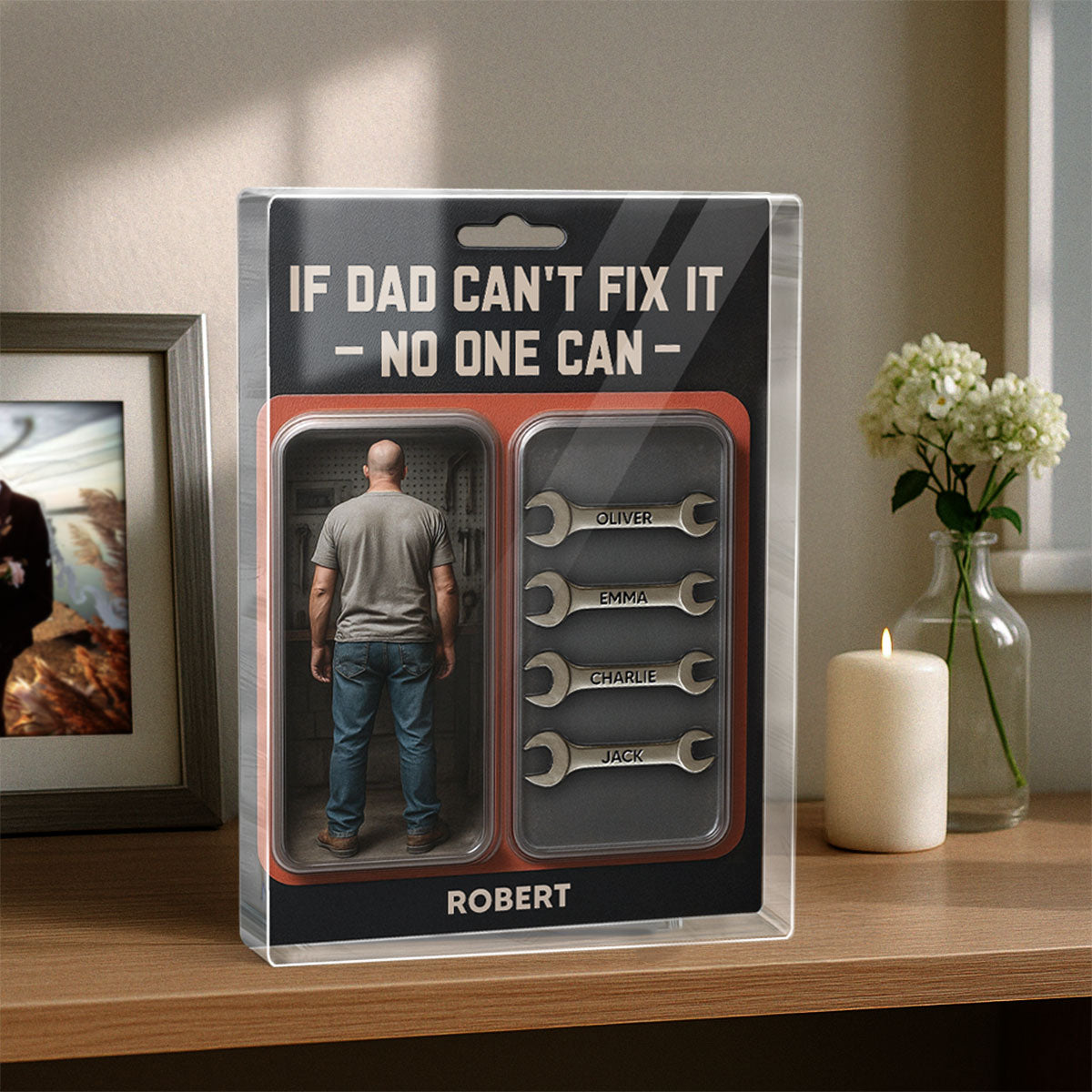 Garage DIY Mechanic Dad Grandpa Father's Day Gift Figure Style Personalized Acrylic Block Plaque