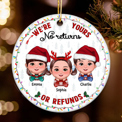 No Returns Or Refunds Grandkids Christmas Light Frame Personalized Circle Ceramic Ornament