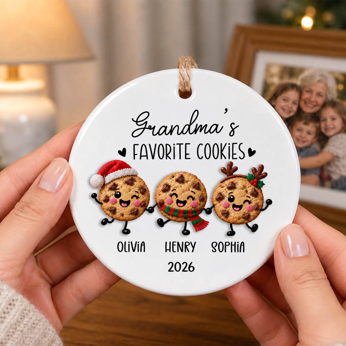Grandma Favorite Cookies 2D Flat - Personalized Ceramic Ornament - Christmas Gift For Grandma