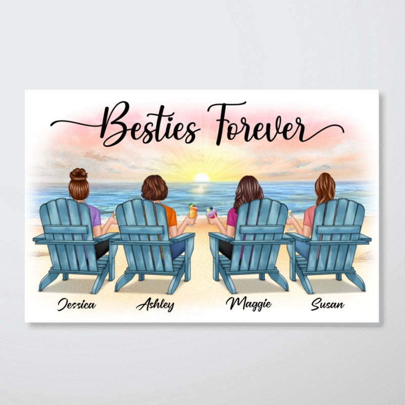 Beach Landscape Besties Sisters Back View Personalized Horizontal Poster