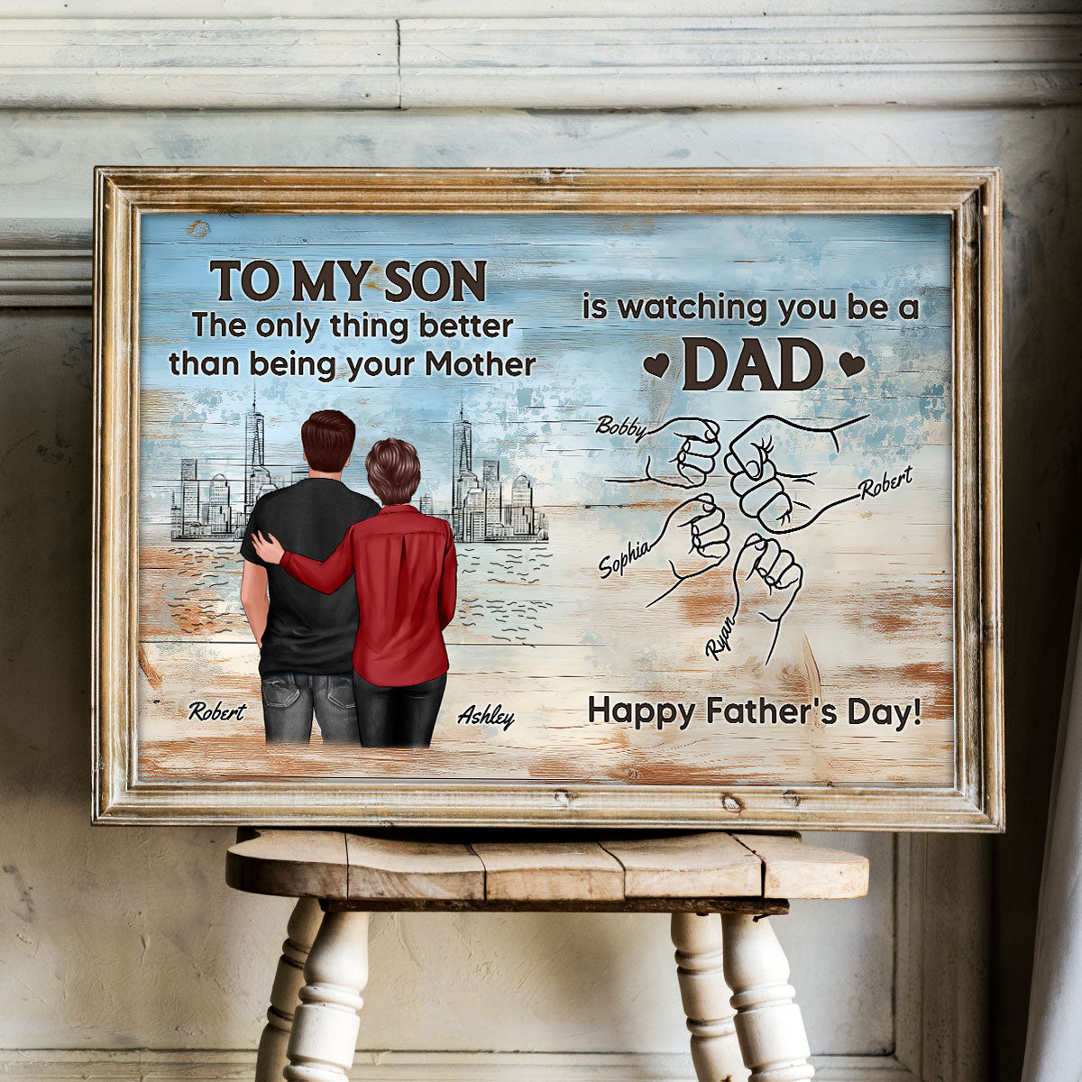 Watching You Be A Dad From Mom Dad To Son Wooden Texture Personalized Poster, Gift For Son