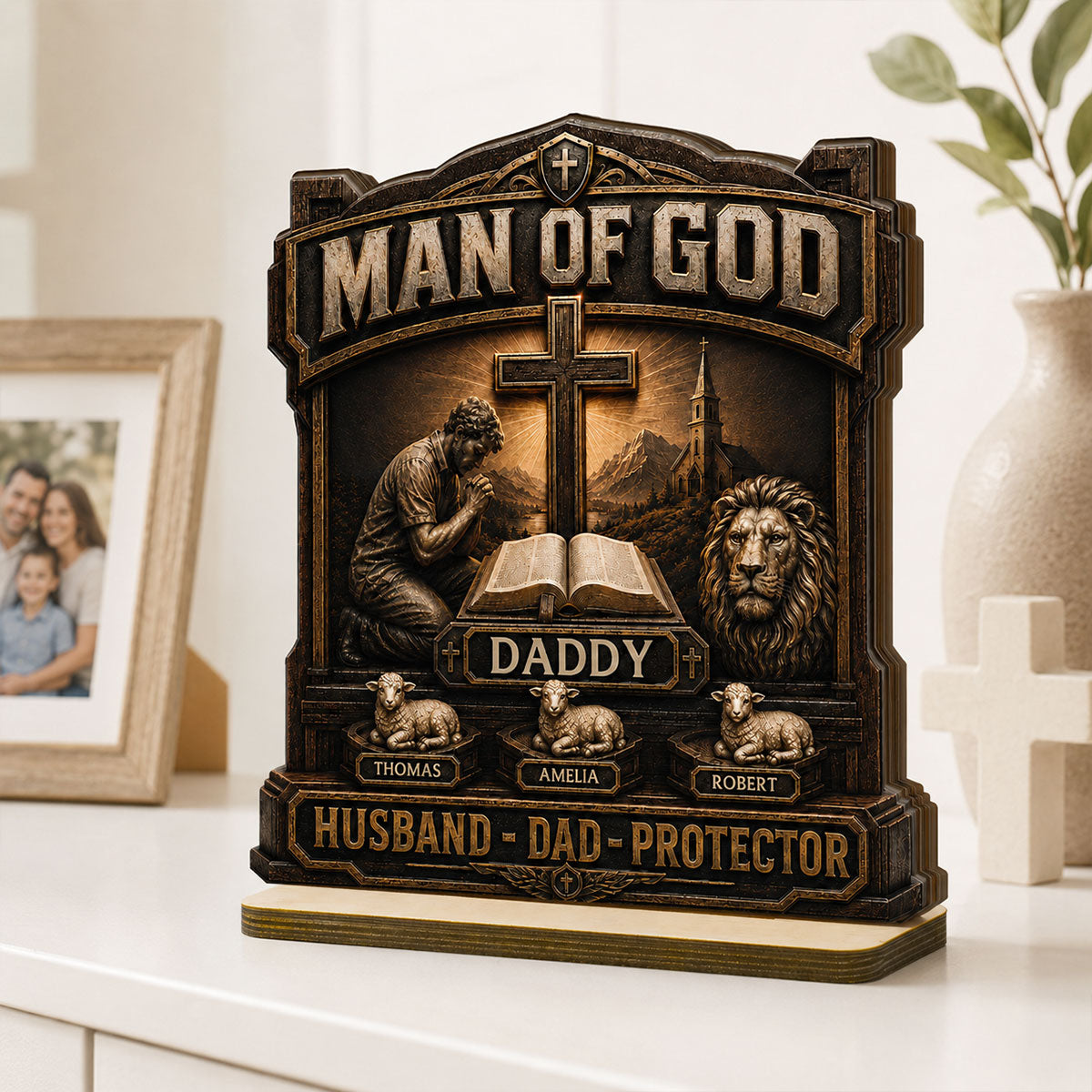 Man Of God - Personalized 2-Layered Wooden Plaque - Father's Day Gift For Dad, Husband, Grandpa, Christian Dad