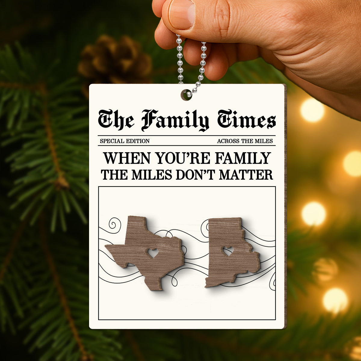 The Family Times Long Distance - Personalized Wooden Ornament - Togetherness Heartfelt Christmas Gift for Family