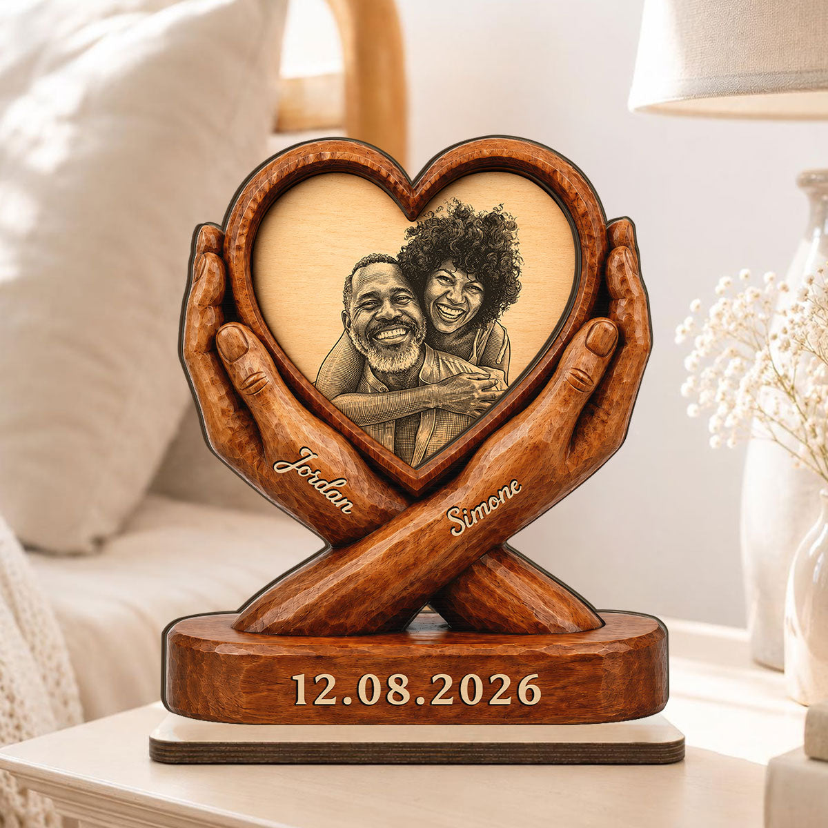 Custom Couple Photo Sketch Style Forever Love - Personalized 2-Layered Wooden Plaque - Anniversary Gift For Couple, For Him, For Her