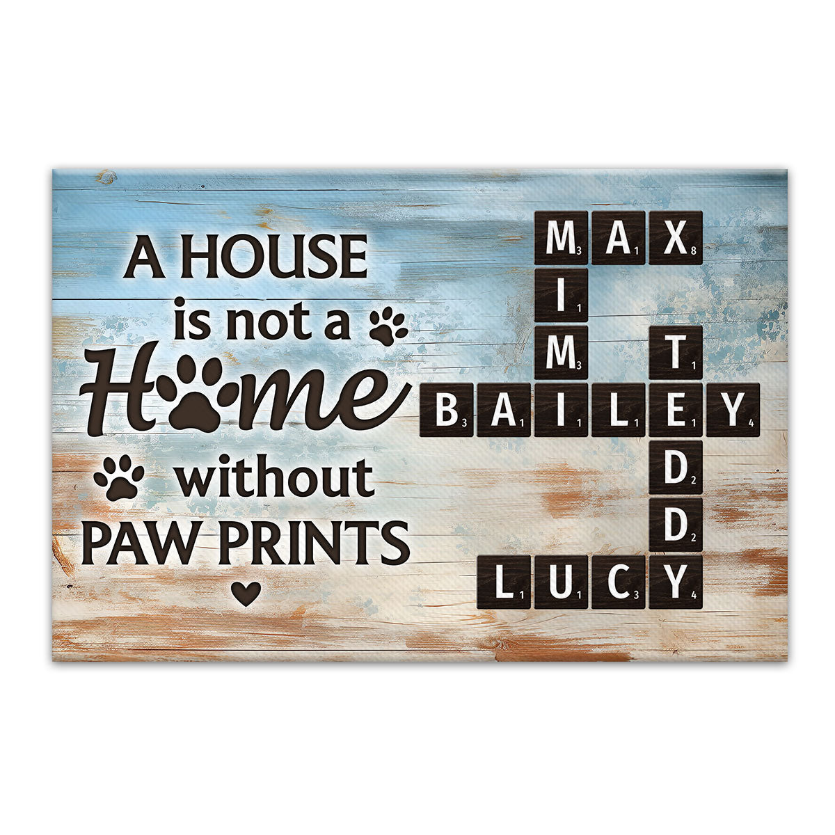 Home With Paw Prints Pet Crossword Puzzle Art Personalized Canvas
