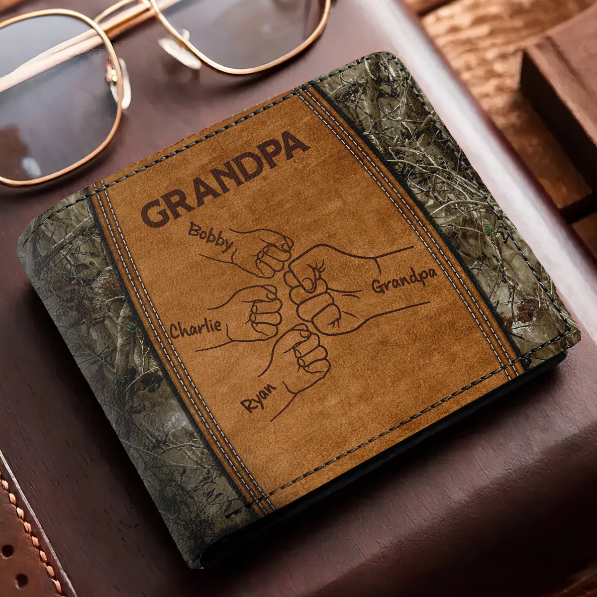 Grandpa Dad Fist Bump Camouflage Personalized Men’s Wallet