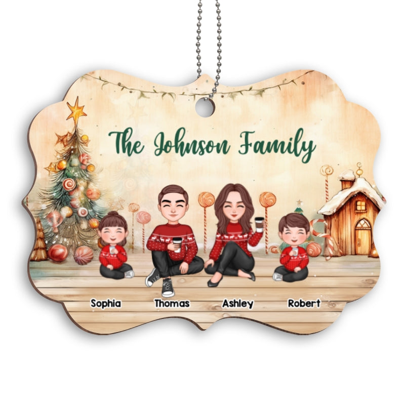 Doll Family Cute Sitting Christmas In House Personalized Wooden Ornament