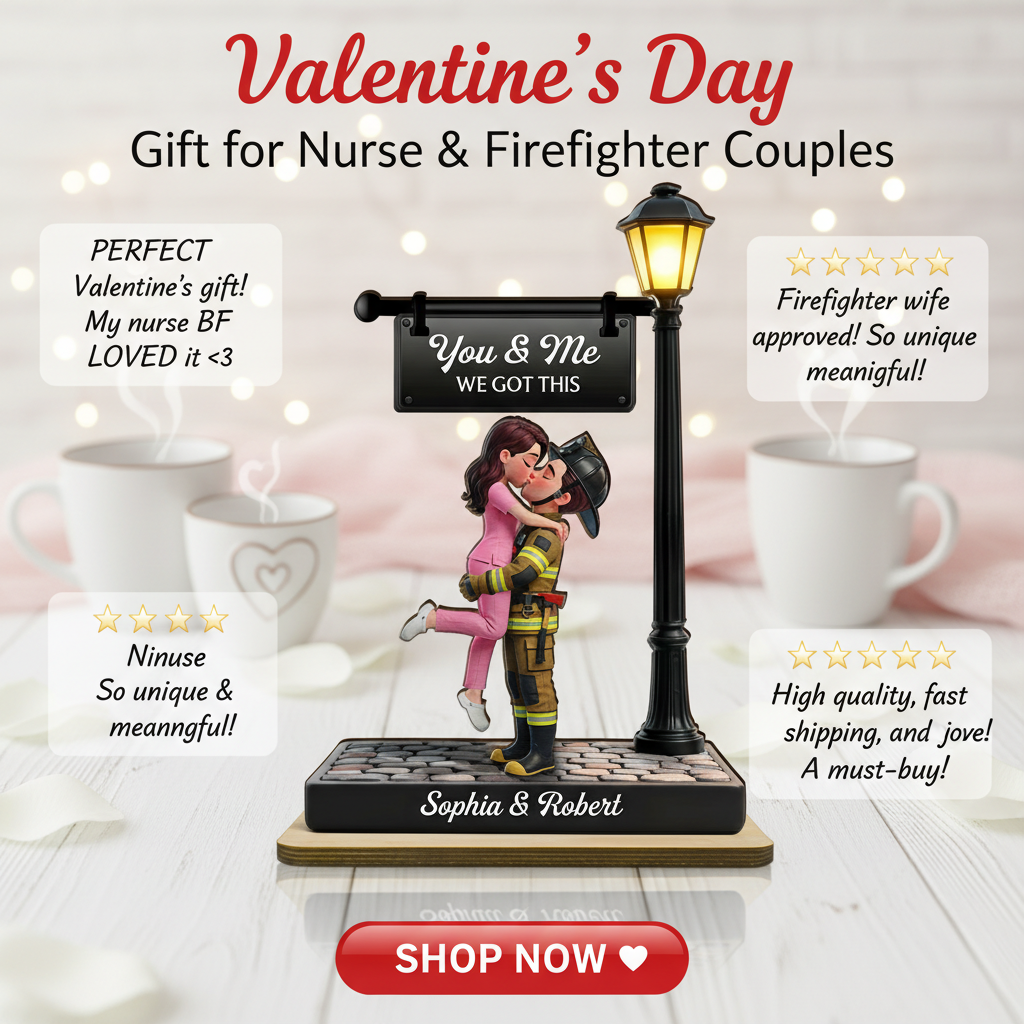 Proud Hero Couple Under Lamp Post - Personalized 2-Layered Wooden Plaque - Valentine's Day Gift For Couple, For Him, For Her, Nurse, Police, Firefighter, Army