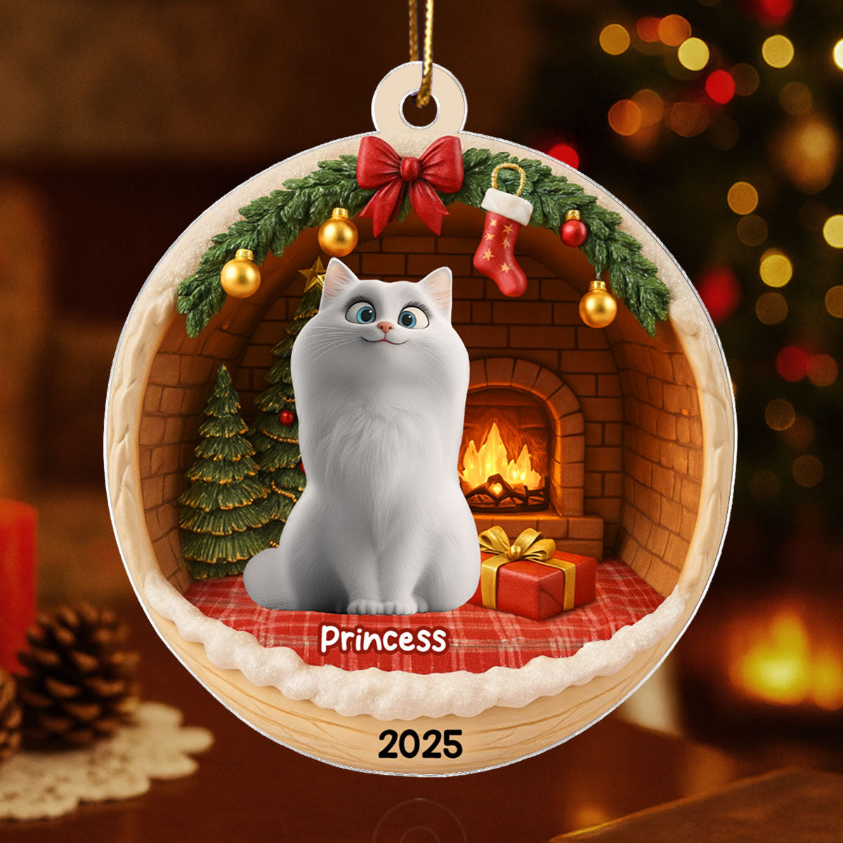 3D Effect Cozy Cat - Personalized Acrylic Ornament - Christmas Gift for Cat Lovers
