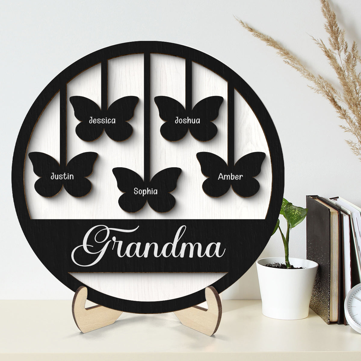Grandma Mom Butterflies Personalized 2-layer Wooden Plaque