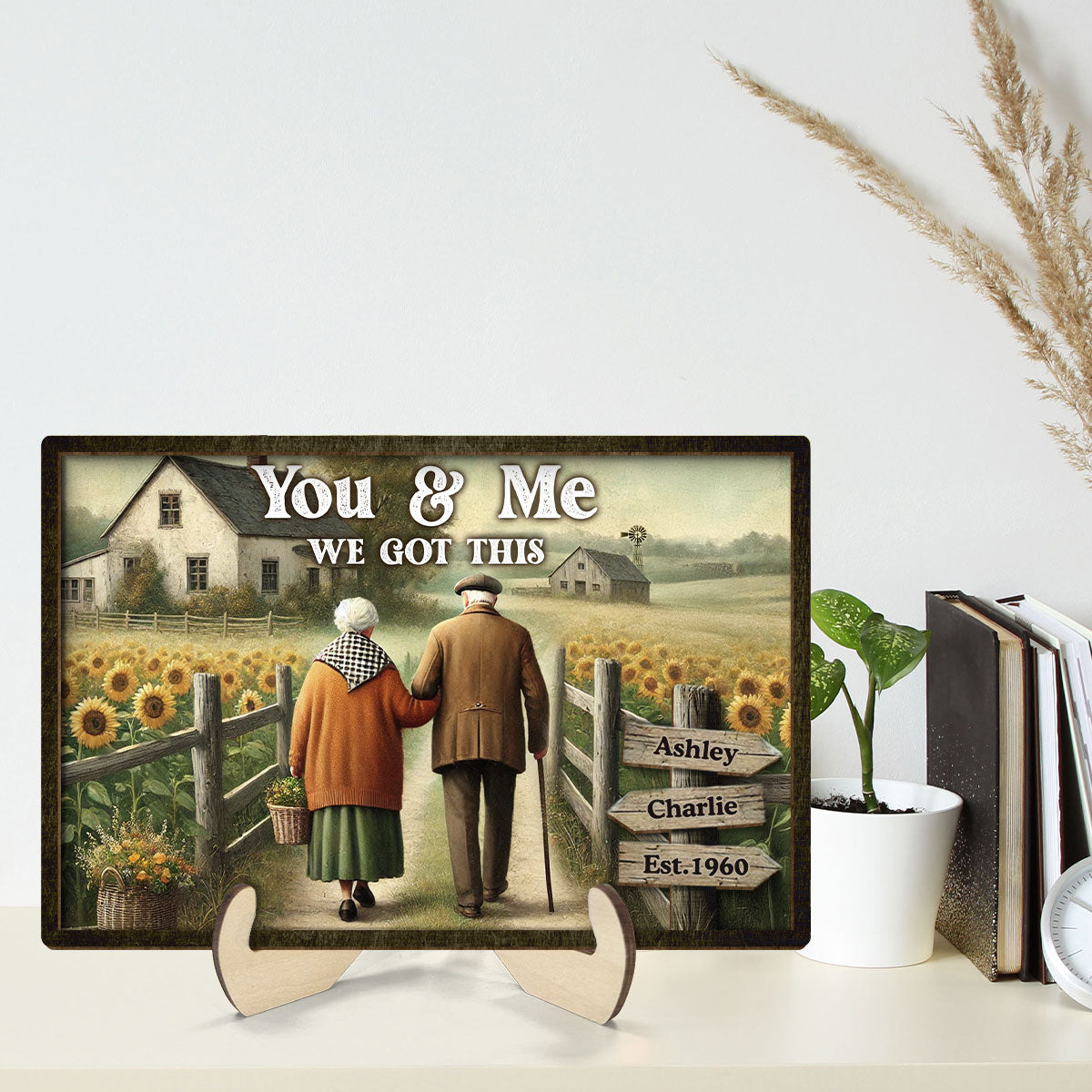Old Couple Walking Growing Old Together Personalized 2-Layer Wooden Plaque, Heartfelt Gift For Couple, For Him, For Her, Boyfriend, Girlfriend, Husband, Wife