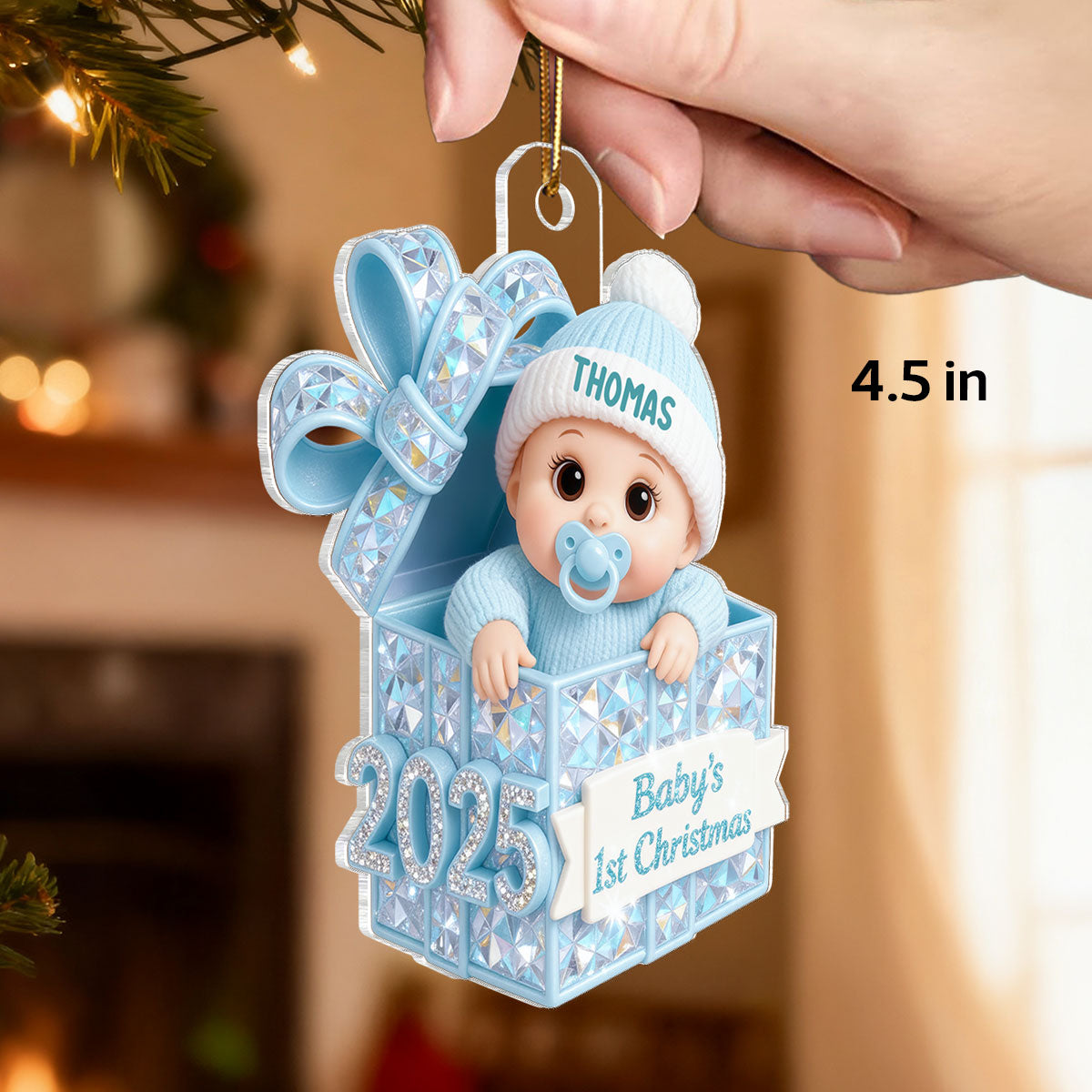 3D Shining Effect Pastel Color Baby's First Christmas - Personalized Acrylic Ornament