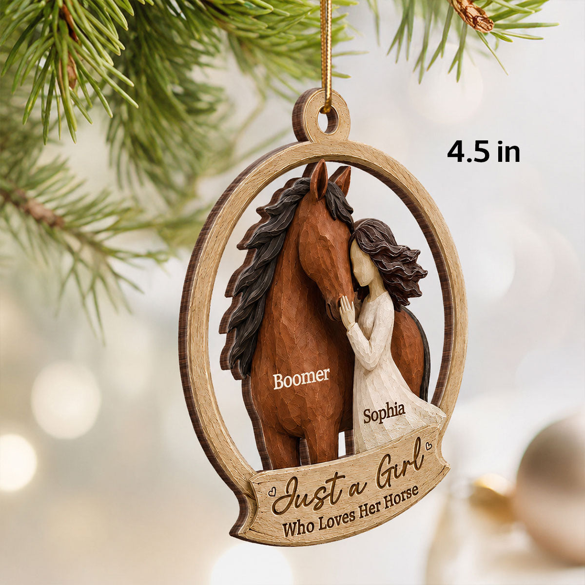 Girl Loves Horse 2D Flat Printed - Personalized Wooden Ornament - Keepsake Gift For Horse Lover