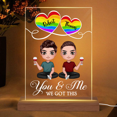 LGBT Doll Couple Sitting Personalized Plaque LED Night Light - Valentine‘s Day Gift