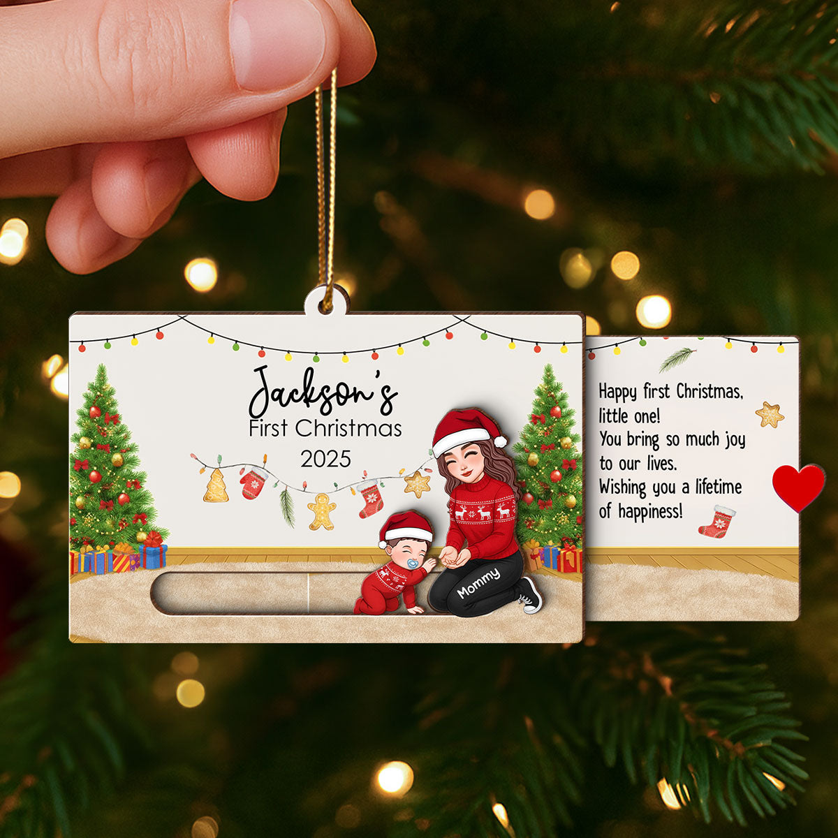 Baby First Christmas Mom Dad Grandma Grandpa - Personalized Slider Ornament